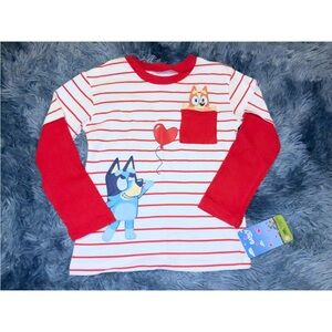 Kids Striped Red and White Shirt with Bluey & Bingo